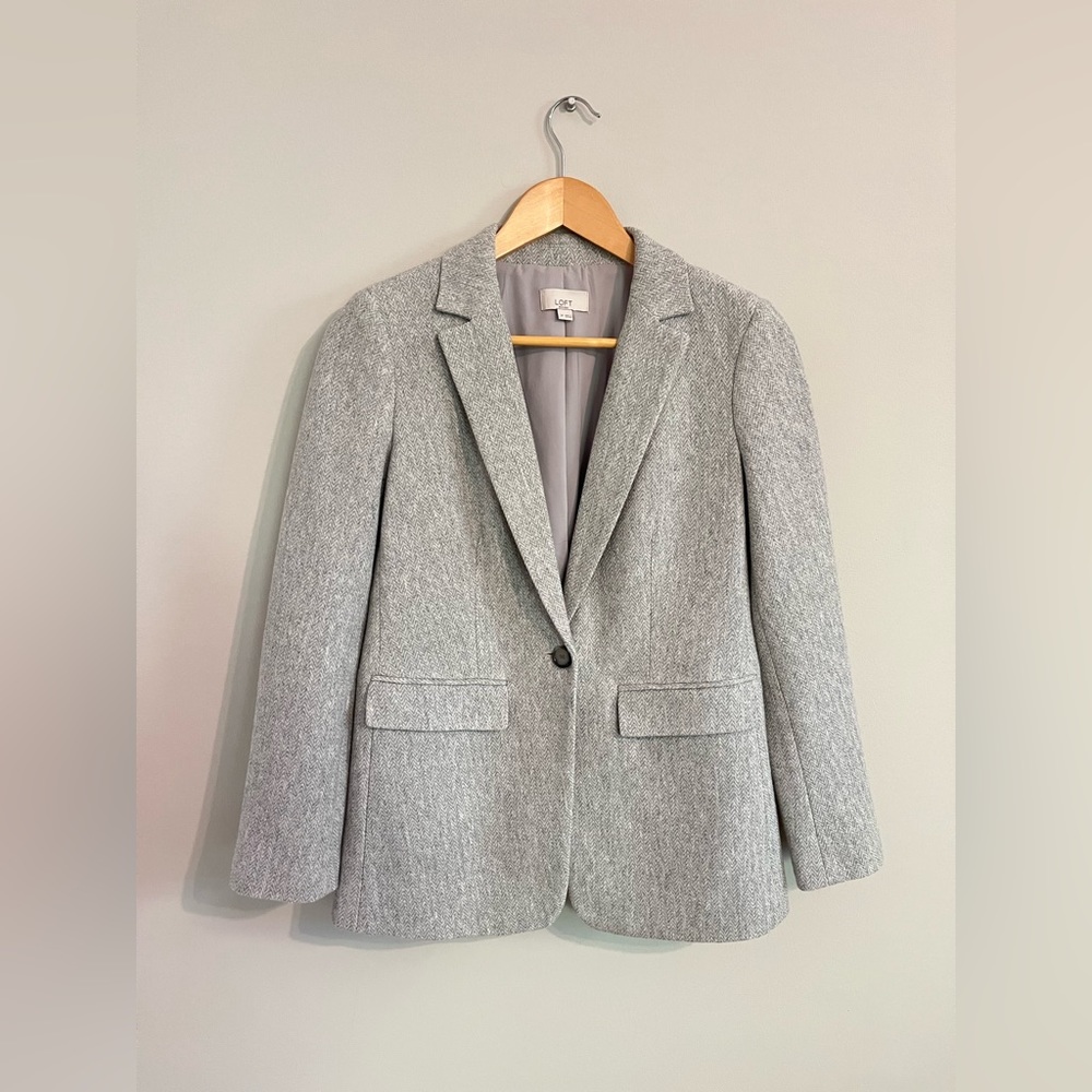 Loft Petite Gray Herringbone Blazer